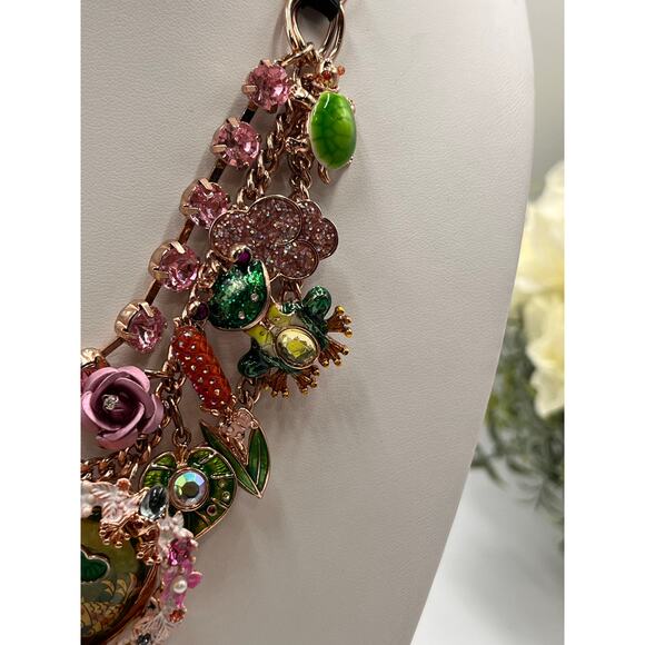 Betsey Johnson Vintage Walk In The Park Koi Pond Heart Cloud Frog Lily Necklace - Picture 9 of 12